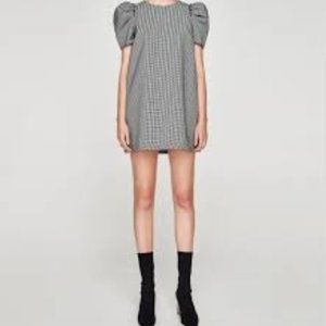 𝅺*nwt* Zara houndstooth puff sleeve trapeze mini dress